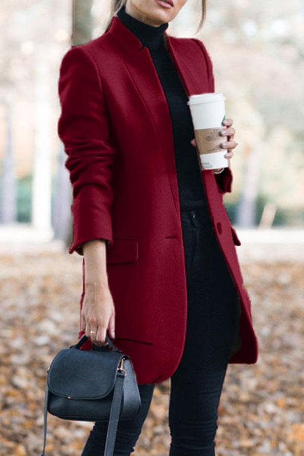 Solid Color Mandarin Collar Coat
