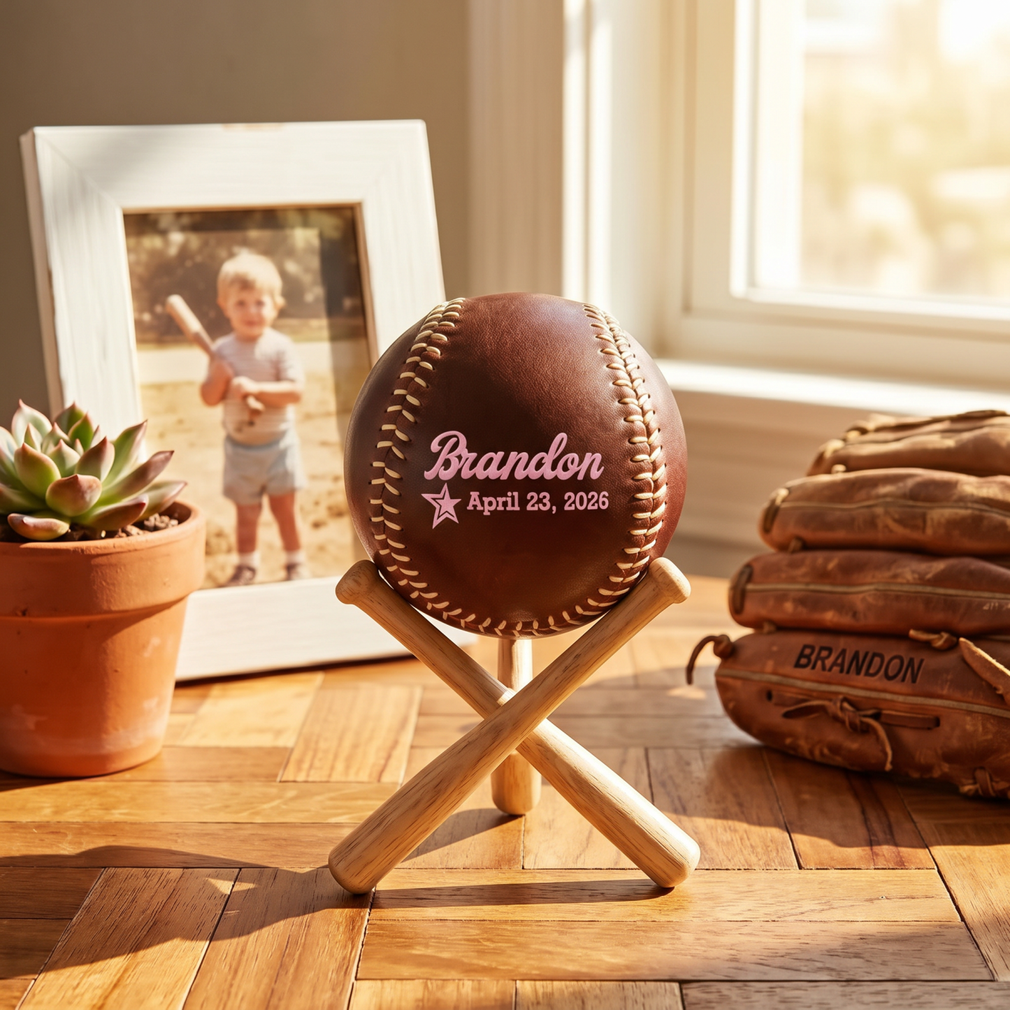 Father's Day Embroidered Leather Baseball | Custom Handcrafted Keepsake Gift for Dad, Personalized Message