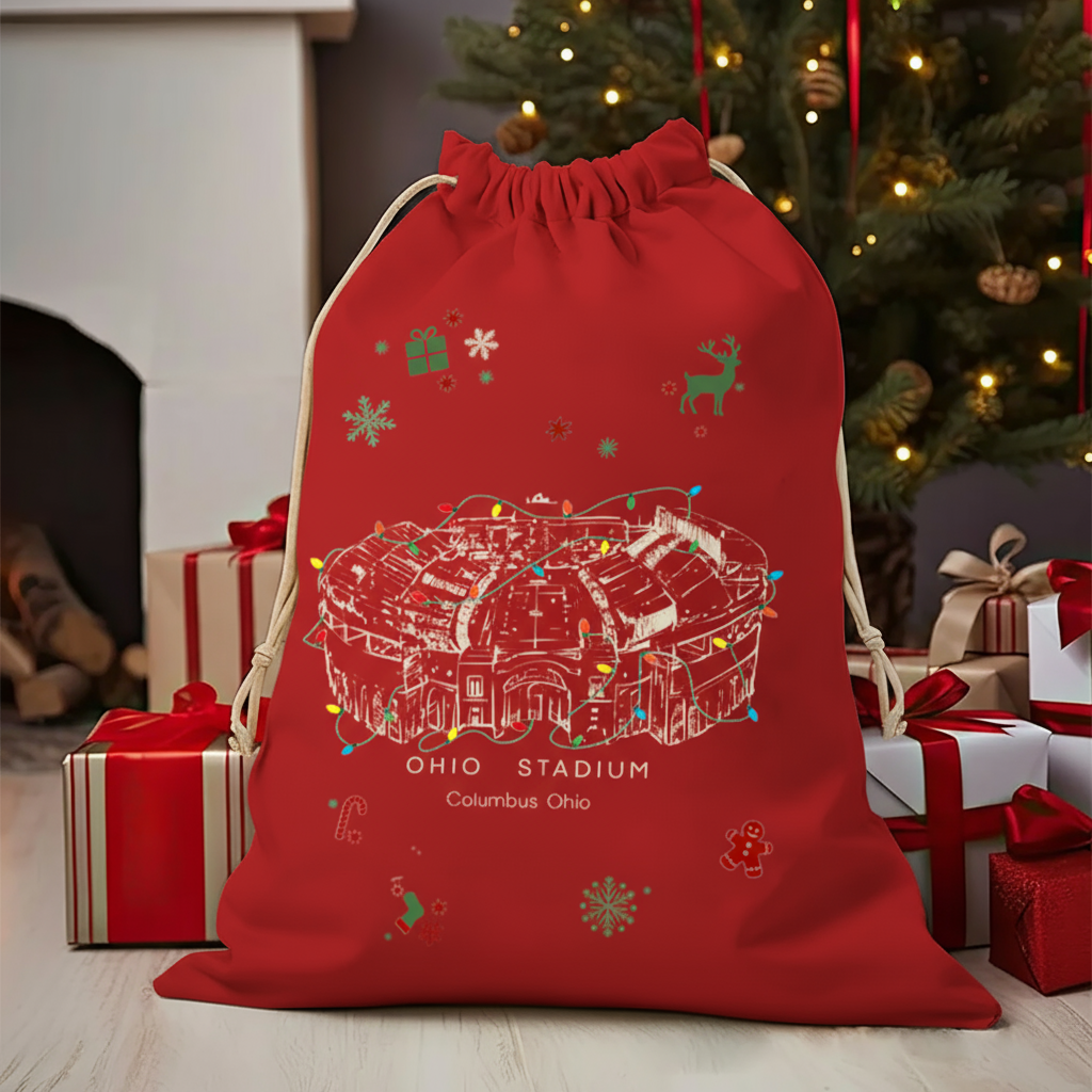Personalized Ohio Stadium Drawstring Christmas Gift Bag, Christmas Present