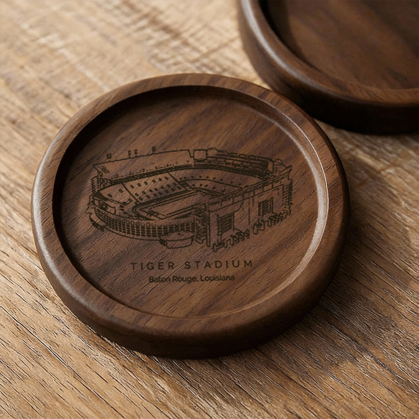 TIGER(Baton Rouge, Louislana) Stadium Walnut Wood Coaster Set