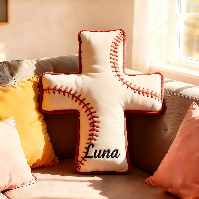 Personalized 3d Printed Baseball Cross Pillow, A Religious Gift For Baseball Enthusiasts.