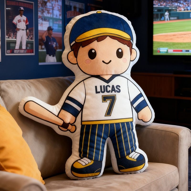Personalized Baseball Player Christmas Pillows, With Customizable Names And Jersey Numbers.