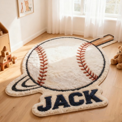 Personalized Home Run Baseball Rug With Custom Name And Bat Design For Sports Fans