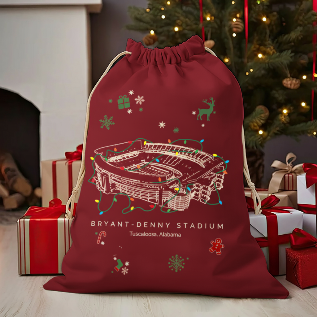 Personalized Bryant-Denny Stadium Drawstring Christmas Gift Bag, Christmas Present