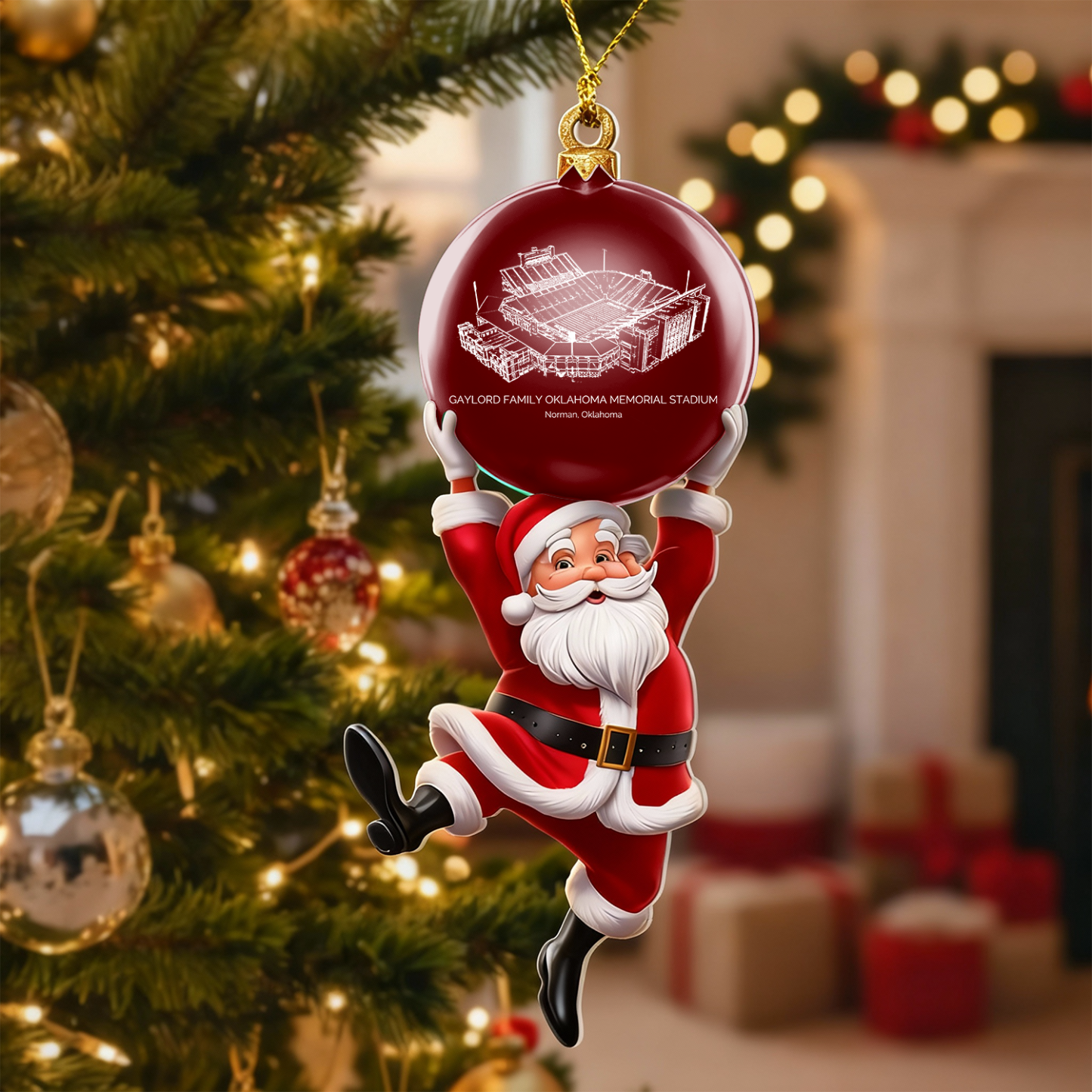 Personalized Gaylord Family Oklahoma Memorial Stadium Christmas Acrylic Decorations, A Gift For Fans - Limited Edition