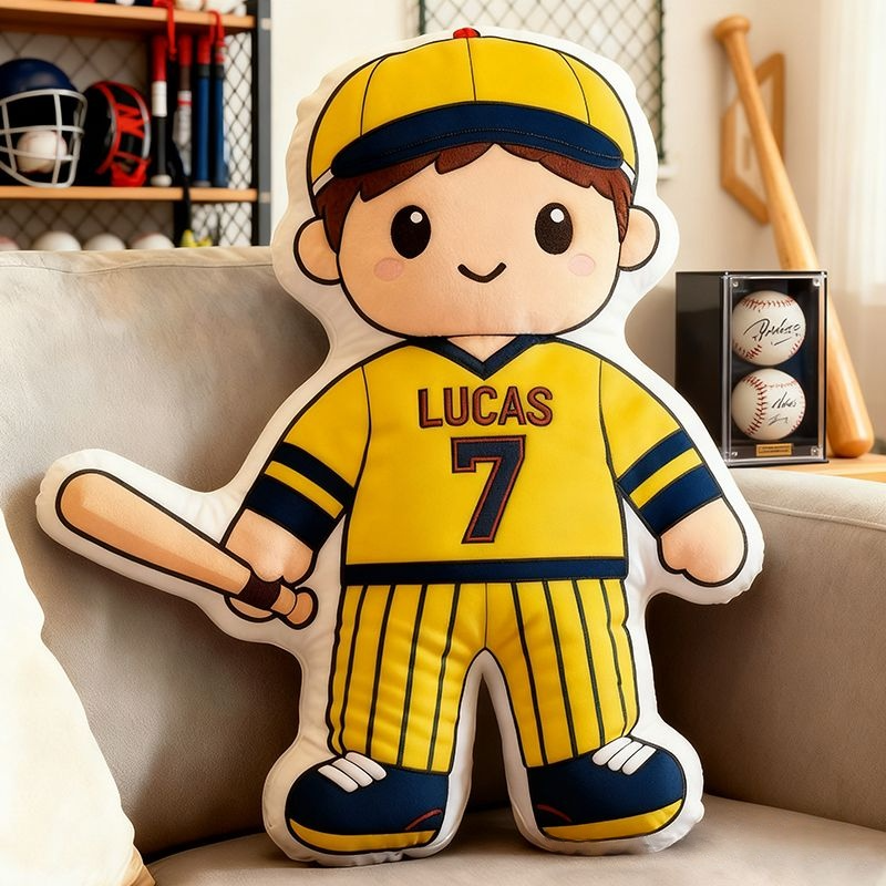 Personalized Baseball Player Christmas Pillows, With Customizable Names And Jersey Numbers.