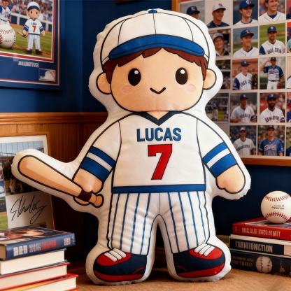 Personalized Baseball Player Christmas Pillows, With Customizable Names And Jersey Numbers.