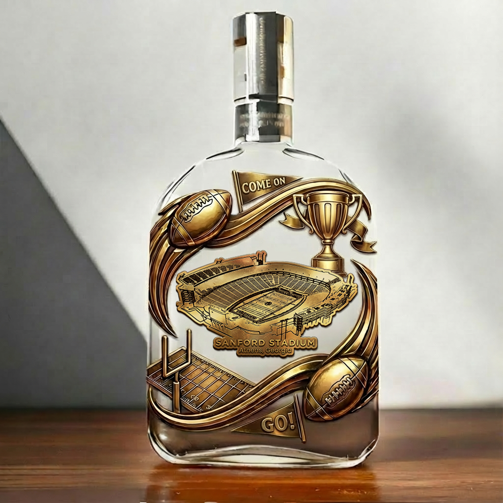 Custom Vintage Whisky Bottle With A Football Stadium Theme – A Gift For Sports Enthusiasts.