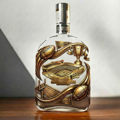 Custom Vintage Whisky Bottle With A Football Stadium Theme – A Gift For Sports Enthusiasts.