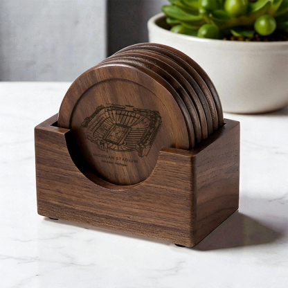 MICHIGAN Stadium Walnut Wood Coaster Set