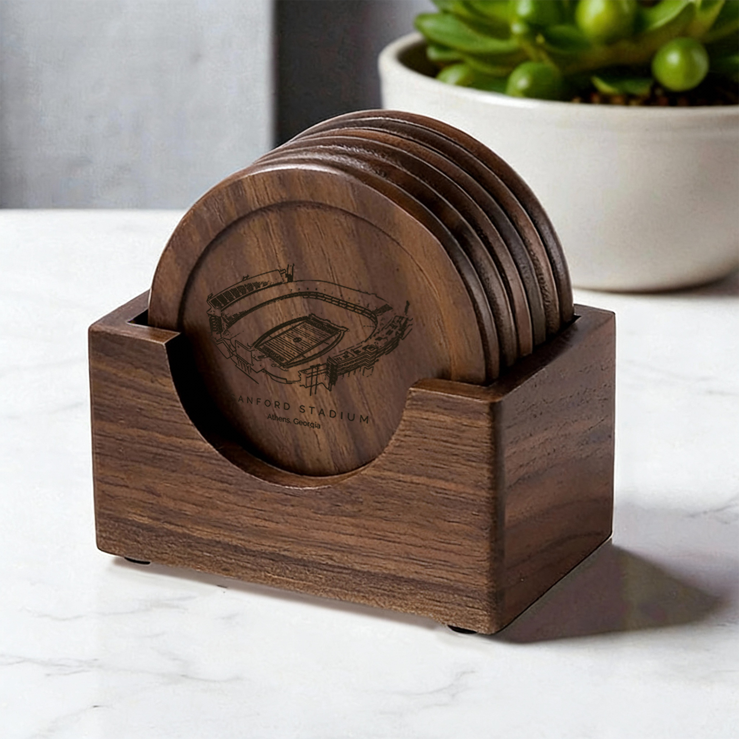 SANFORD Stadium Walnut Wood Coaster Set
