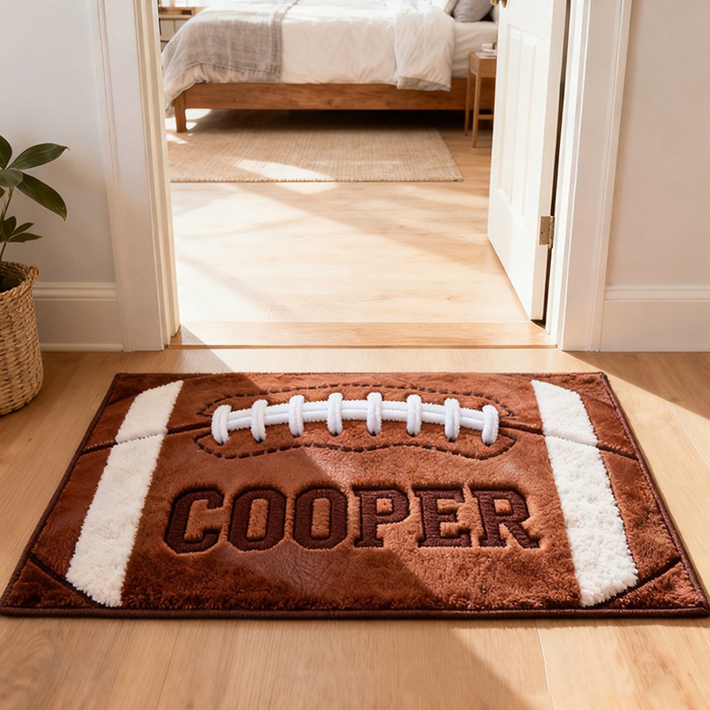 Personalized Football Shaped Door Mat With Custom Name For Football Fans