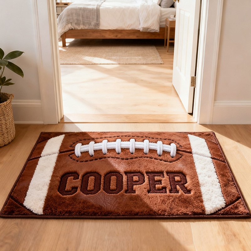 Personalized Football Shaped Door Mat With Custom Name For Football Fans