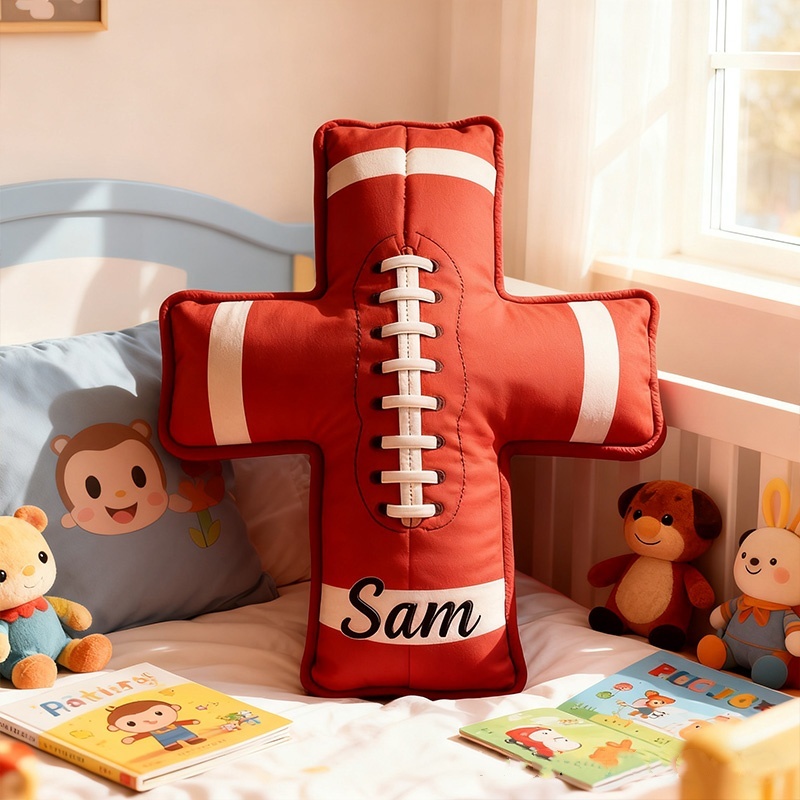 Personalized 3d Printed Football Cross Pillow, A Perfect Gift For Football Enthusiasts.