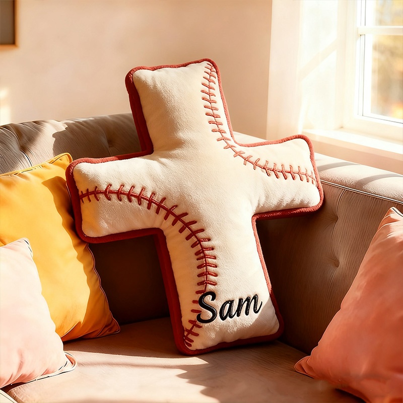 Personalized 3d Printed Baseball Cross Pillow, A Religious Gift For Baseball Enthusiasts.