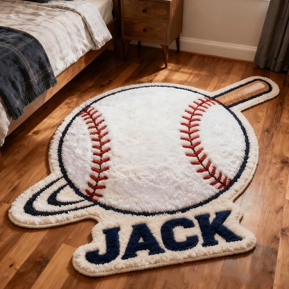 Personalized Home Run Baseball Rug With Custom Name And Bat Design For Sports Fans