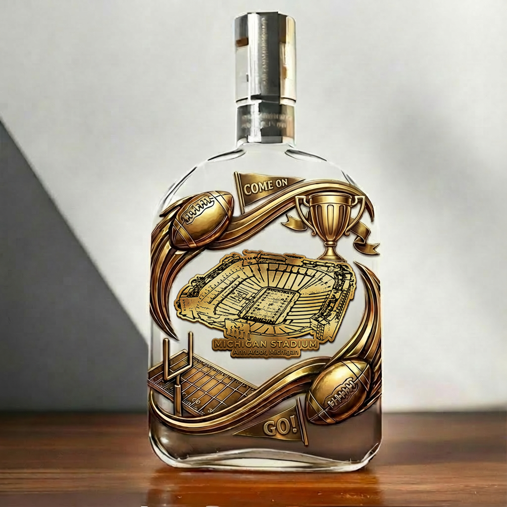 Custom Vintage Whisky Bottle With A Football Stadium Theme – A Gift For Sports Enthusiasts.