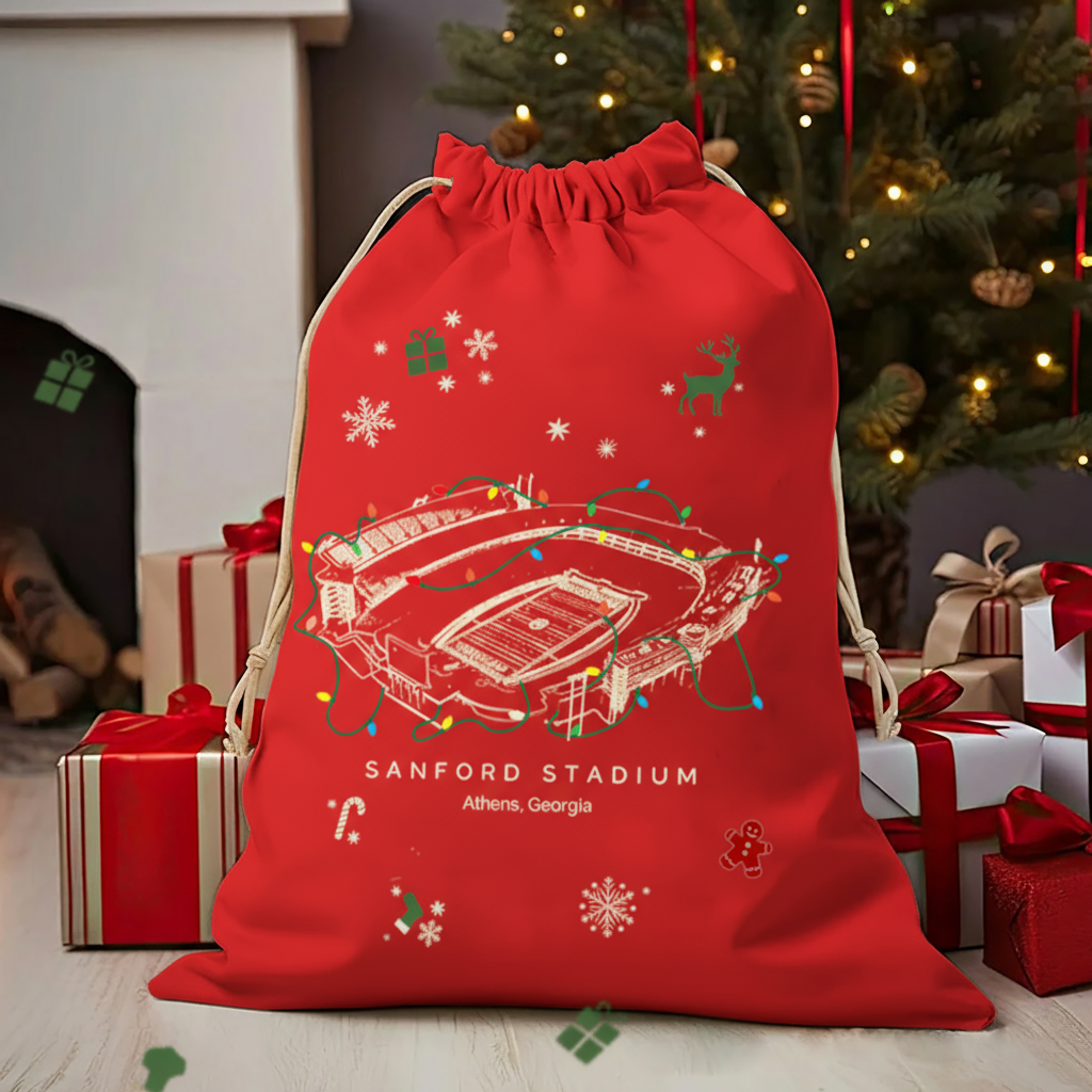 Personalized Sanford Stadium Drawstring Christmas Gift Bag, Christmas Present