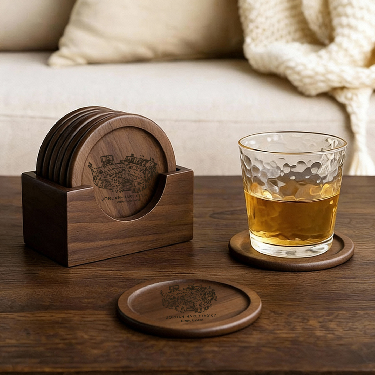 JORDAN-HARE Walnut Wood Coaster Set