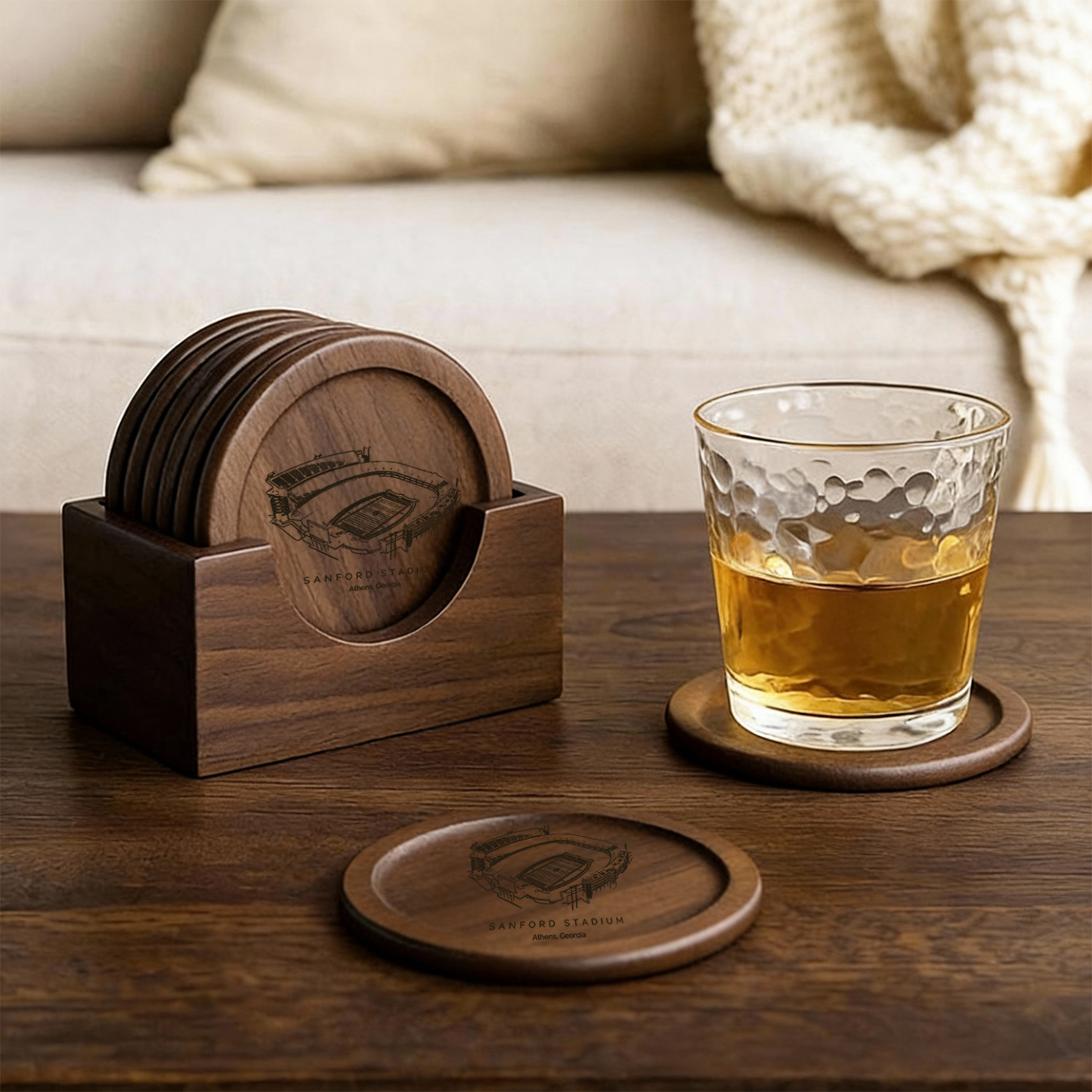 SANFORD Stadium Walnut Wood Coaster Set