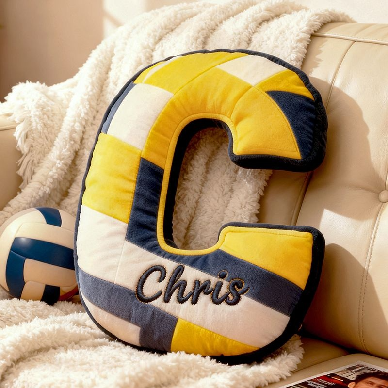 Personalized Volleyball Letter-Shaped Christmas Pillow, Specially Designed For Sports Fans.