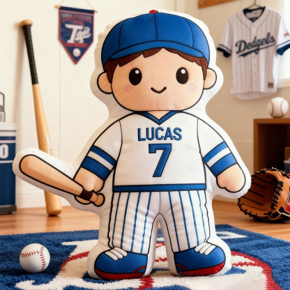 Personalized Baseball Player Christmas Pillows, With Customizable Names And Jersey Numbers.