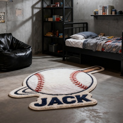 Personalized Home Run Baseball Rug With Custom Name And Bat Design For Sports Fans