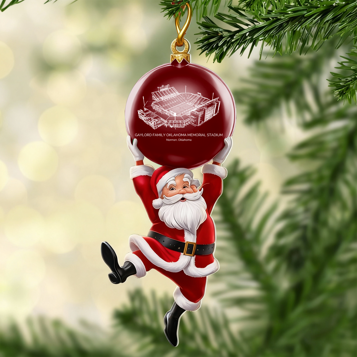 Personalized Gaylord Family Oklahoma Memorial Stadium Christmas Acrylic Decorations, A Gift For Fans - Limited Edition