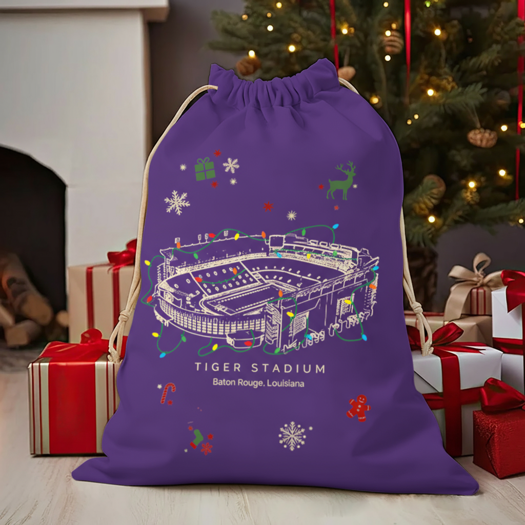 Personalized Tiger Stadium Drawstring Christmas Gift Bag, Christmas Present