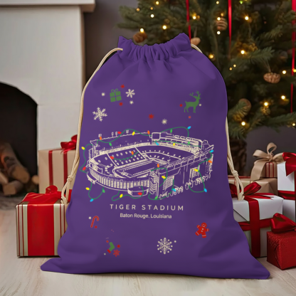 Personalized Tiger Stadium Drawstring Christmas Gift Bag, Christmas Present