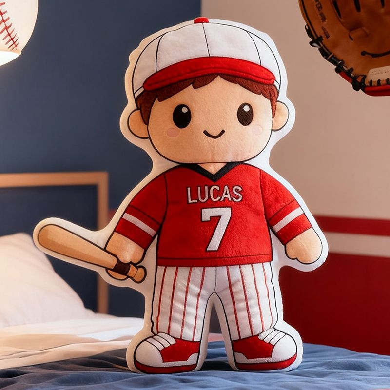 Personalized Baseball Player Christmas Pillows, With Customizable Names And Jersey Numbers.