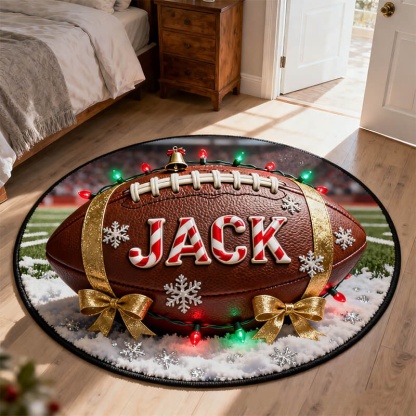 Personalized Football Christmas Rug With Custom Name And Festive Design