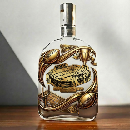 Custom Vintage Whisky Bottle With A Football Stadium Theme – A Gift For Sports Enthusiasts.