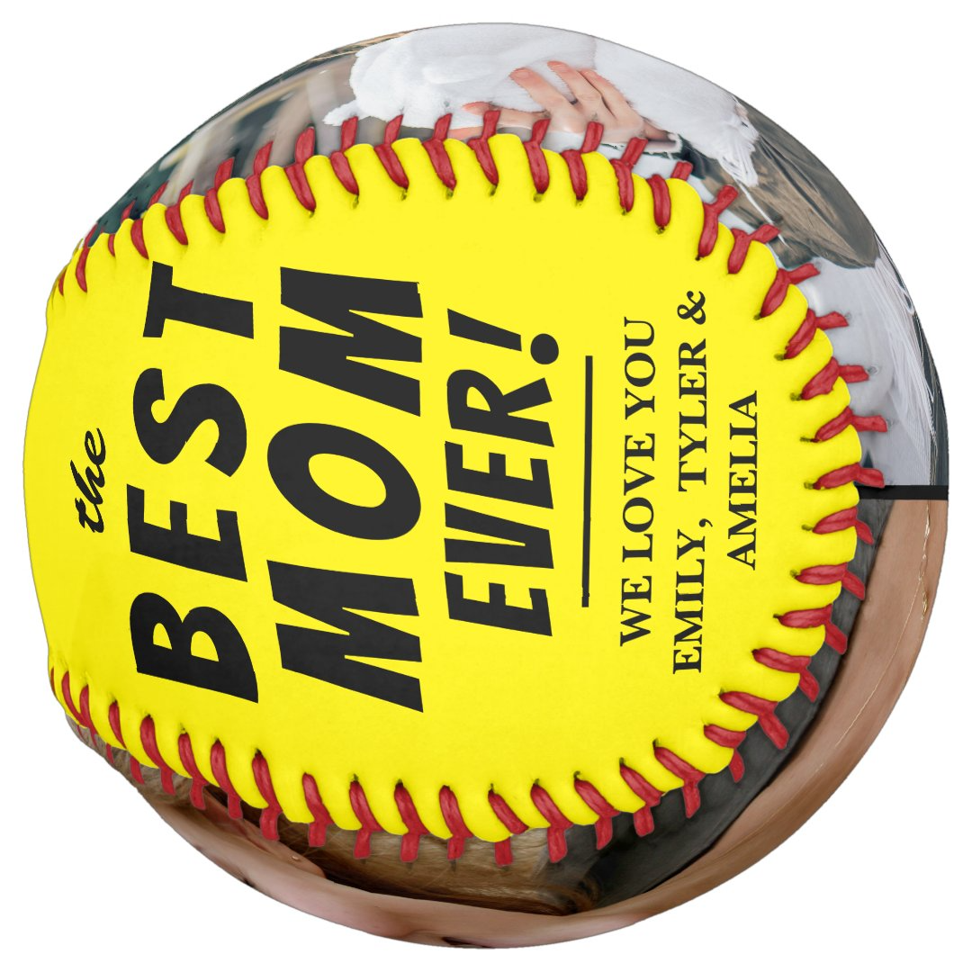 Yellow Best Mom Ever 2 Photo Collage Softball