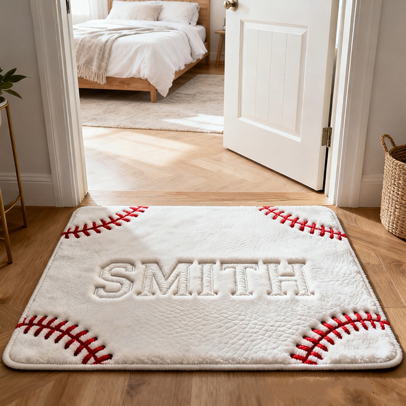 Personalized Baseball Welcome Door Mat With Custom Name For Sports Enthusiasts
