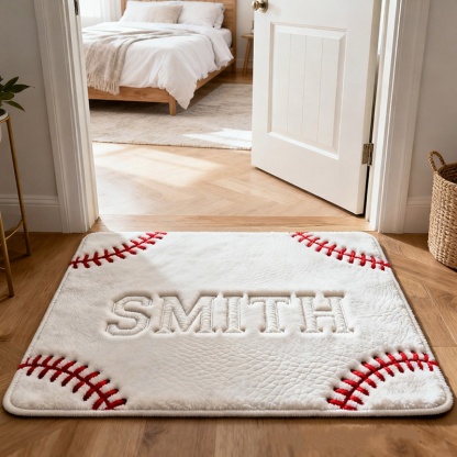 Personalized Baseball Welcome Door Mat With Custom Name For Sports Enthusiasts
