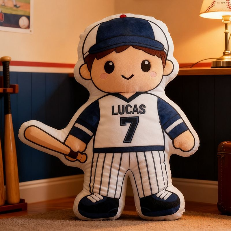 Personalized Baseball Player Christmas Pillows, With Customizable Names And Jersey Numbers.