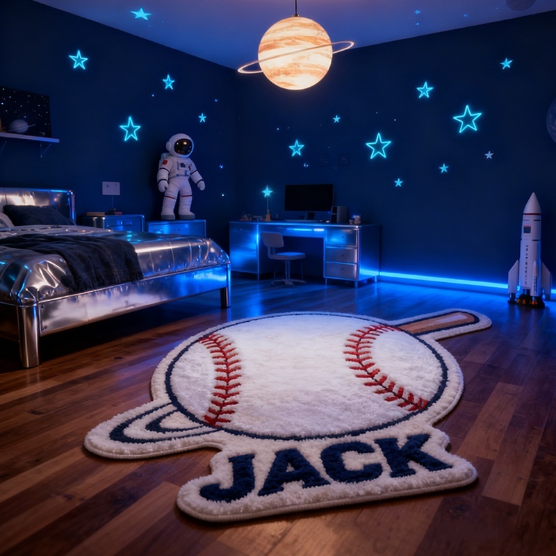 Personalized Home Run Baseball Rug With Custom Name And Bat Design For Sports Fans