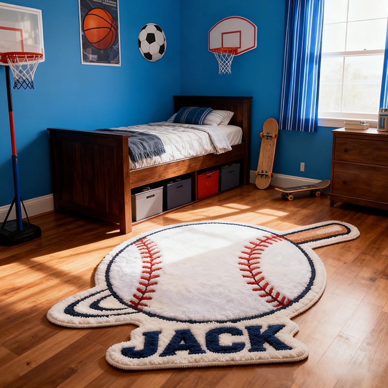 Personalized Home Run Baseball Rug With Custom Name And Bat Design For Sports Fans