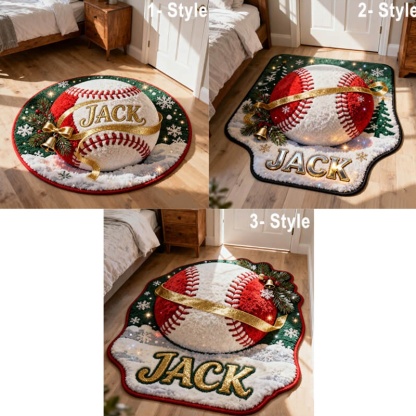 Personalized Baseball Christmas Rug With Custom Name And Holiday Design For Sports Fans