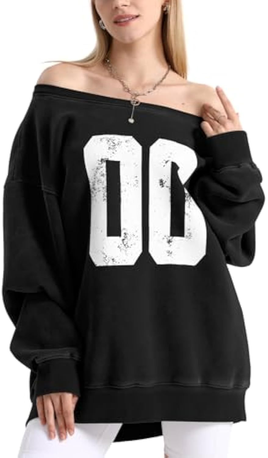 Women's Sports Number Off-The-Shoulder Pullover Sweatshirt