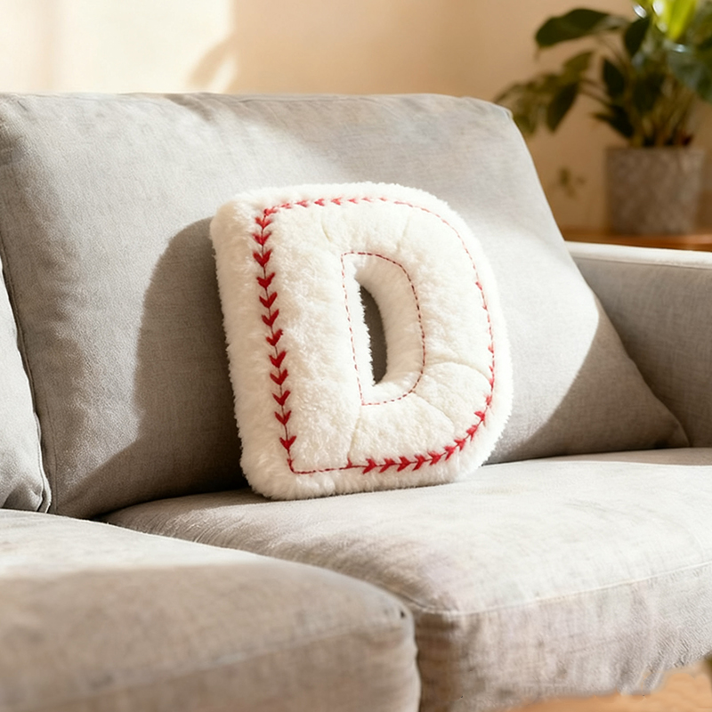 Personalized Baseball-Themed Letter-Print Plush Pillow – A Christmas Gift For Baseball Fans.