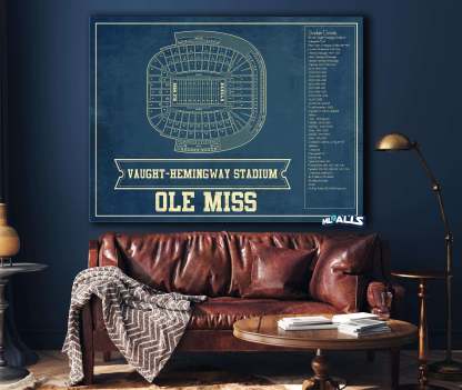 Vaught-Hemingway Vintage Stadium & Blueprint Art Print
