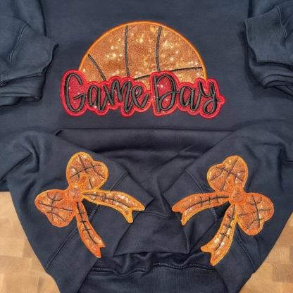 Personalized Basketball Game Day Sweatshirt With Side Bows Basketball Mom Sweatshirt
