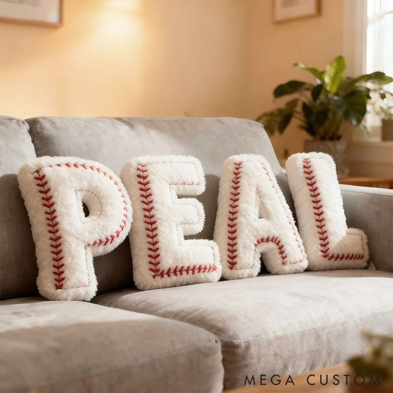 Personalized Baseball-Themed Letter-Print Plush Pillow – A Christmas Gift For Baseball Fans.
