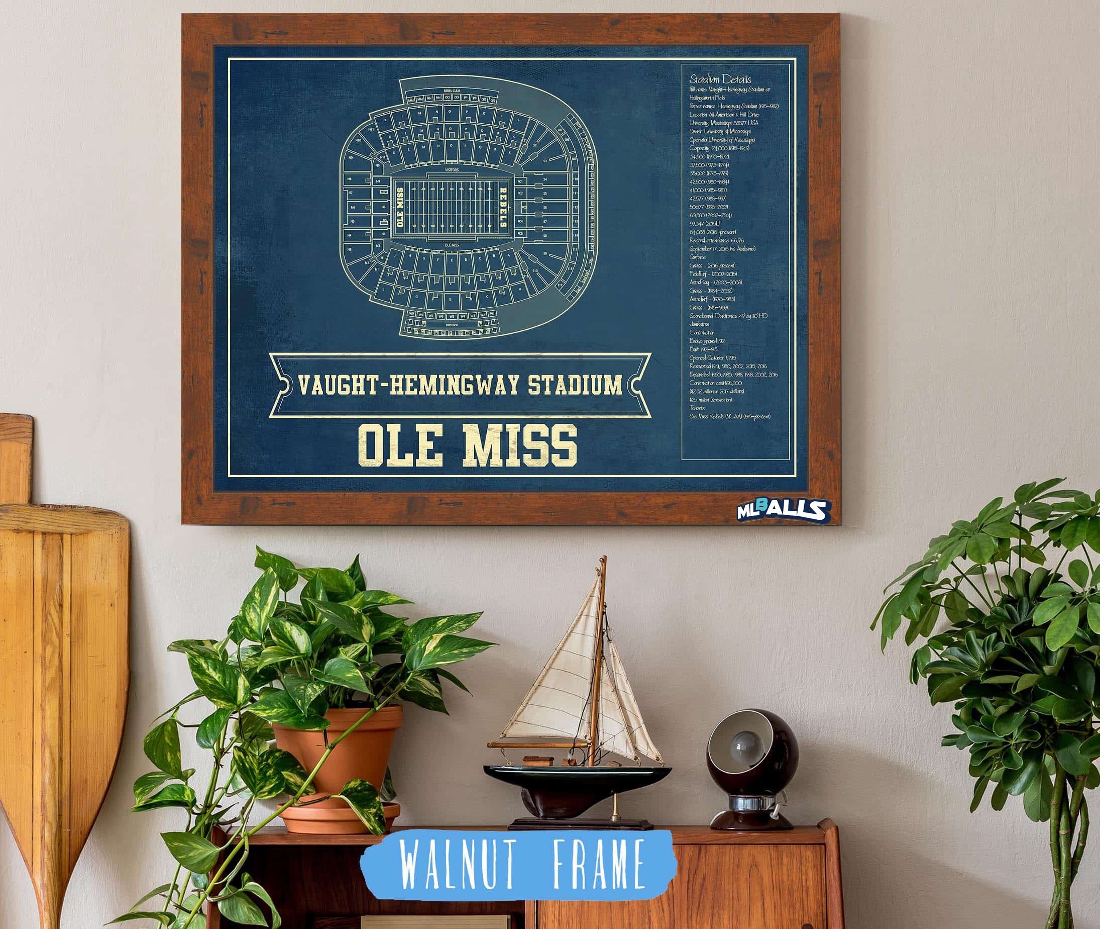 Vaught-Hemingway Vintage Stadium & Blueprint Art Print