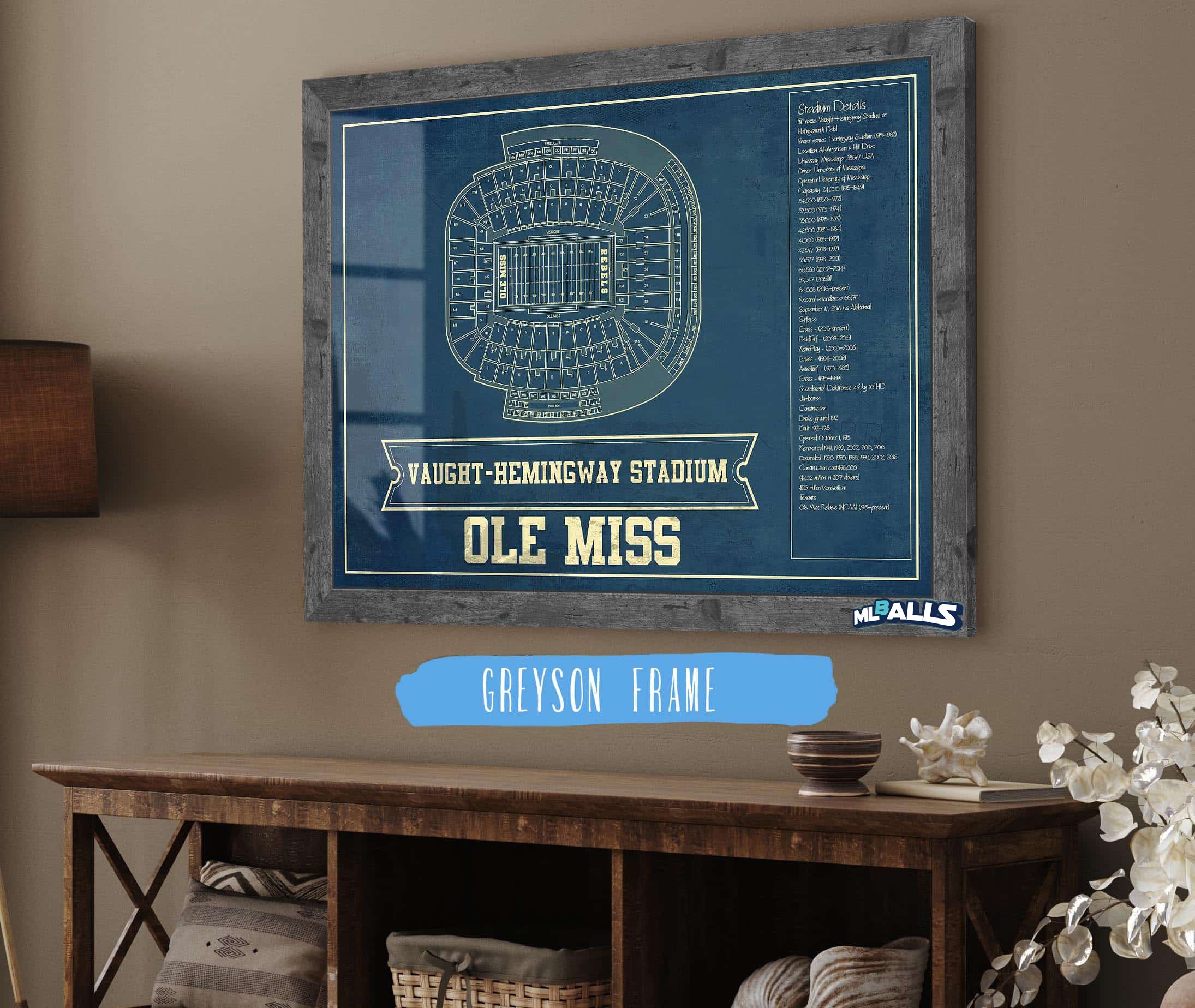 Vaught-Hemingway Vintage Stadium & Blueprint Art Print