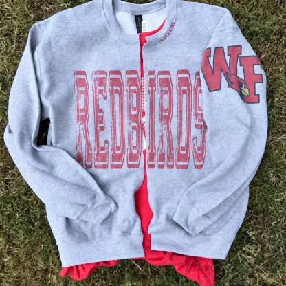 Custom Vintage Varsity Team Name Personalized Cross Stitch Details Text Split Sweatshirt