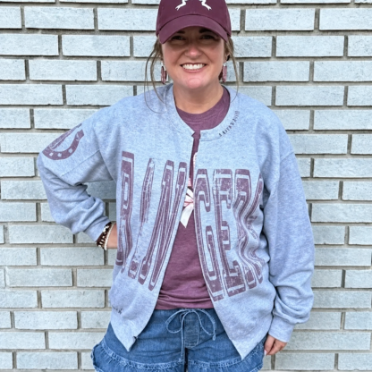 Custom Vintage Varsity Team Name Personalized Cross Stitch Details Text Split Sweatshirt