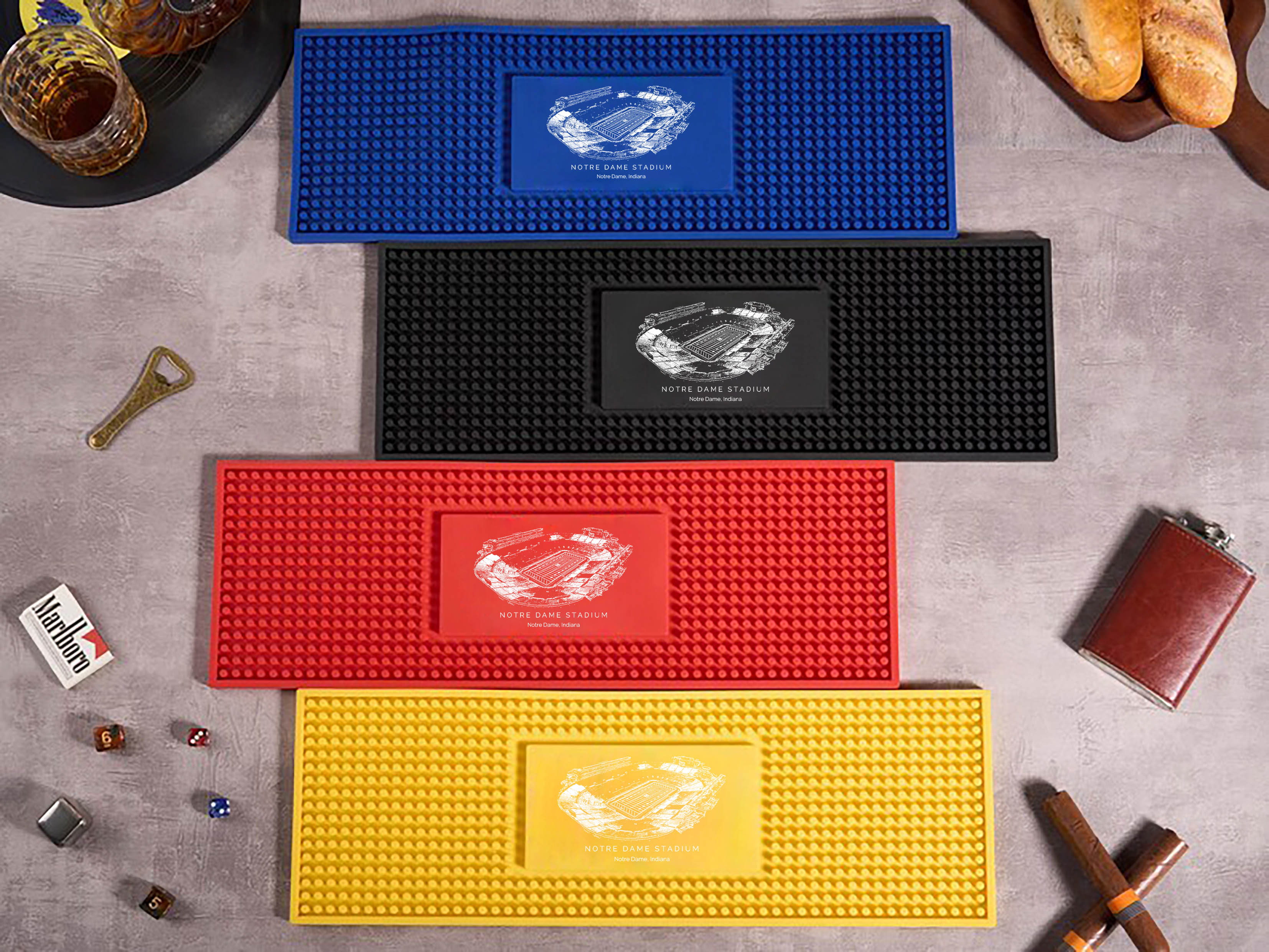 Customized Notre Dame Stadium Printed Simple Square Bar Mats, Bar Accessories, Coffee Bar Mats, Daddy Bar Table Runners